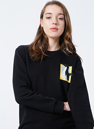 National Geographic W-Pinguino-Swt Bisiklet Yaka Standart Kalıp Baskılı Siyah Kadın Sweatshirt