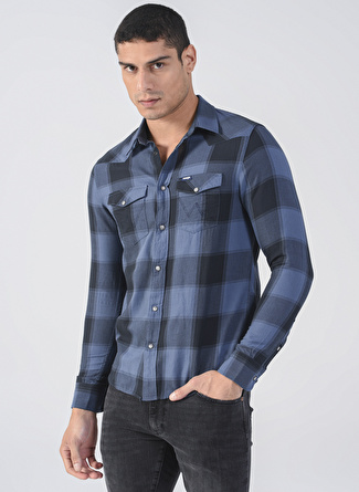 Wrangler Kareli Koyu Mavi Erkek Gömlek W5A03OXTG_Cotton Check Shirt