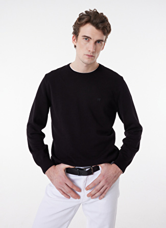 Wrangler W8A02P100 Knitwear Crew Neck Bisiklet Yaka Regular Fit Düz Siyah Erkek Kazak