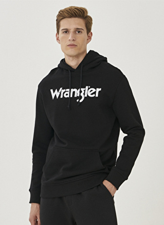 Wrangler W212026001_Hoodie Kapüşonlu Regular Fit Baskılı Siyah Erkek Sweatshirt