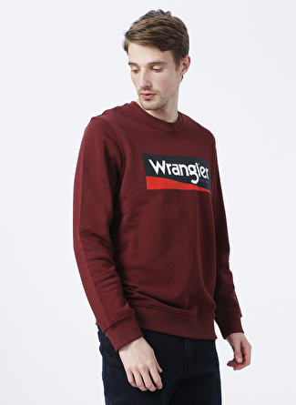 Wrangler W212236810_Crew Neck Bisiklet Yaka Regular Fit Baskılı Şarap Erkek Sweatshirt