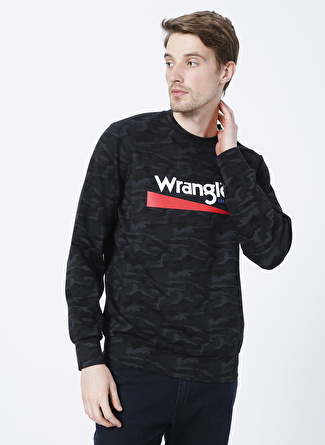 Wrangler W212305002_Crew Neck Bisiklet Yaka Regular Fit Baskılı Siyah - Haki Erkek Sweatshirt