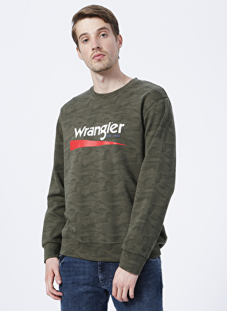 Wrangler W212305310_Crew Neck Bisiklet Yaka Regular Fit Baskılı Yeşil Erkek Sweatshirt