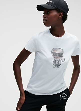 Karl Lagerfeld KARL LAGERFELD 210W1726 Yuvarlak Yaka Standart Kalıp Beyaz Kadın T-Shirt