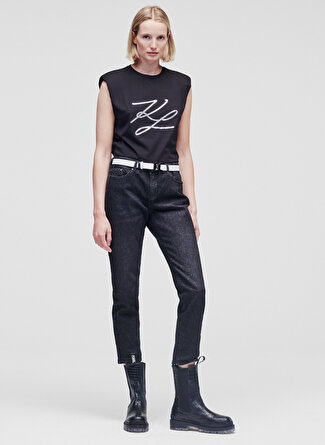 Karl Lagerfeld KARL LAGERFELD 211W1100 Normal Bel Standart Kalıp Siyah Kadın Pantolon