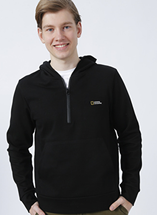 National Geographic Monc Kapüşonlu Regular Fit Baskılı Siyah Erkek Sweatshirt