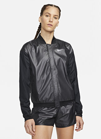 Nike Normal Kalıp Düz Siyah Kadın Zip Ceket - DD6847-010W Nk Swsh Run Jkt Boyner