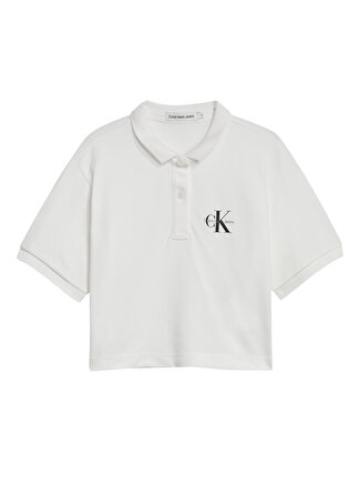 Calvin Klein Düz Beyaz Kız Çocuk Polo T-Shirt IG0IG01357-MONOGRAM PIQUE POLO TOP