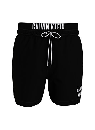 Calvin Klein Kv0Kv00001-Medium Double Waistband Lastikli Standart Kalıp Düz Siyah Erkek Çocuk Şort