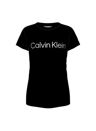 Calvin Klein Ig0Ig01350-Inst Silver Logo Slim T- Bisiklet Yaka Normal Kalıp Düz Siyah Kız Çocuk T-Shirt