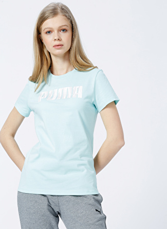 Puma 67392702 Womens Graphic Tee O Yaka Normal Kalıp Düz Mavi Kadın T-Shirt