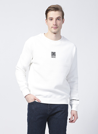 Gualtiero Manuele Giorgi Gu21mfw08115 Bisiklet Yaka Regular Fit Düz Ekru Erkek Sweatshirt