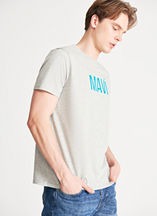 Mavi M066842-80196 Bisiklet Yaka Regular Fit Baskılı Açık Gri Erkek T-Shirt