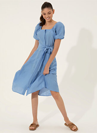 Pierre Cardin Mavi Kadın Keten Karışımlı Elbise ERKA