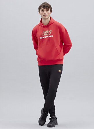Skechers S221006-600 Lw Loose Hoodie Kapüşonlu Normal Kalıp Düz Kırmızı Erkek Sweatshirt