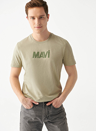 Mavi M066846-71769 Bisiklet Yaka  Slim Fit Baskılı Koyu Haki Erkek T-Shirt