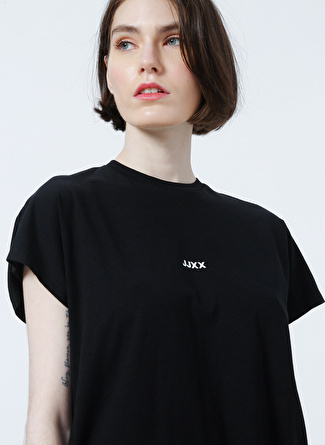 JJXX Jxastrid Sl Boxy Every Tee By Yuvarlak Yaka Rahat Kalıp Baskılı Siyah Kadın T-Shirt