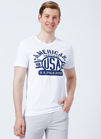 U.S. Polo Assn. Wate Bisiklet Yaka  Slim Fit  Beyaz Erkek T-Shirt