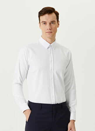 Network Slim Fit Diyagonal Beyaz Erkek Gömlek - 1083157