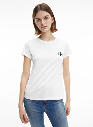 Calvin Klein Bisiklet Yaka Beyaz Kadın T-Shirt J20J2143640K4 Beyaz T-shirt