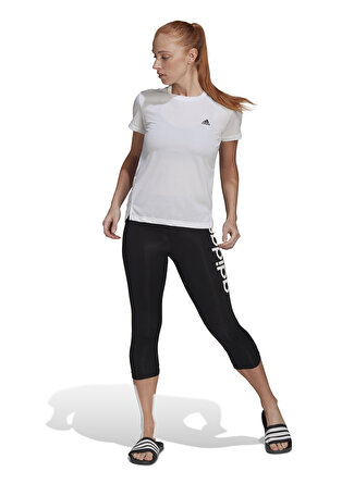 Adidas Bisiklet Yaka Düz Beyaz - Siyah Kadın T-Shirt GL3812 W 3S T