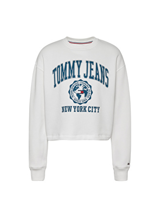 Tommy Jeans Bisiklet Yaka Beyaz Kadın Sweatshırt DW0DW13834YBL