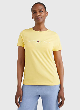Tommy Hilfiger Bisiklet Yaka Sarı Kadın T-Shirt WW0WW28681Z0A SARI T-SHIRT