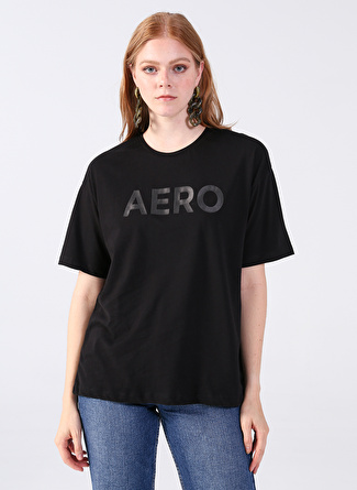 Aeropostale Bisiklet Yaka Baskılı Siyah Kadın T-Shirt K-NOIR