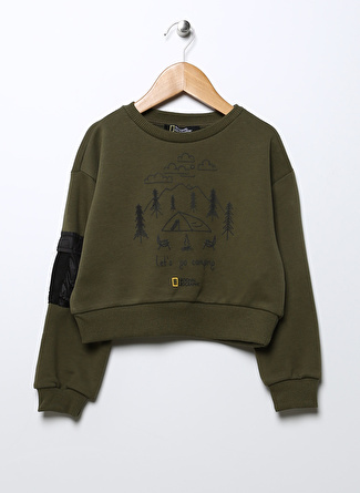 National Geographic Haki Kız Çocuk Bisiklet Yaka Baskılı Sweatshirt LETS GIRL