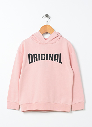 AFET YARDIM-Limon Kapüşonlu Standart Kalıp Baskılı Pembe Kız Çocuk Sweatshirt