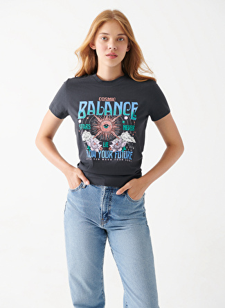 Mavi Bisiklet Yaka Koyu Gri Kadın T-Shirt M1610795-70087 BALANCE BASKILI TİŞÖ