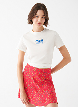 Mavi Bisiklet Yaka Ekru Kadın T-Shirt M1610796-81964 MAVİ BASKILI TİŞÖRT