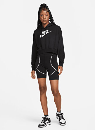 Nike Siyah Kadın Kapüşonlu Baskılı Sweatshirt DQ5850 010 W NSW CLUB FLC GX CROP H