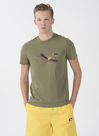 National Geographic Bisiklet Yaka Baskılı Haki Erkek T-Shirt PRJ-EAGLES