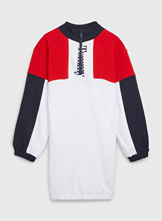 Tommy Hilfiger Düz Beyaz Kız Çocuk Elbise COLORBLOCK SWEAT DRESS