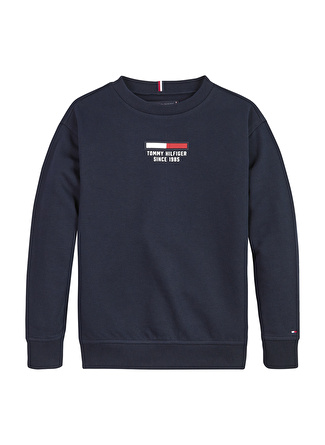 Tommy Hilfiger Düz Erkek Çocuk Mavi Sweatshırt FLAG LOGO SWEATSHIRT