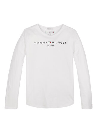 Tommy Hilfiger Düz Beyaz Kız Çocuk T-Shirt ESSENTIAL TEE L/S