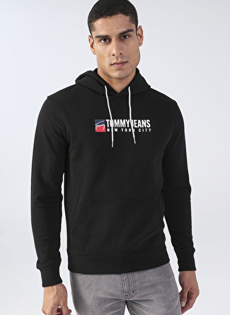 Tommy Jeans Kapüşonlu Regular Fit Baskılı Siyah Erkek Organik Pamuk Sweatshirt DM0DM13878-BDS_TJM ENTRY ATHLETICS