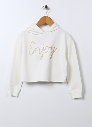 AFET YARDIM-Limon Kapüşonlu Standart Kalıp Baskılı Ekru Kız Çocuk Sweatshirt