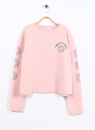 AFET YARDIM-Limon Bisiklet Yaka Standart Kalıp Baskılı Pembe Kız Çocuk Sweatshirt