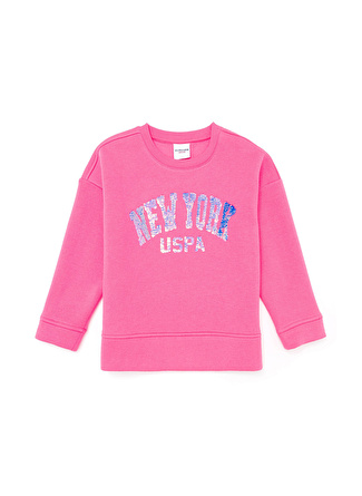 U.S. Polo Assn. Desenli Kız Çocuk Pembe Sweatshırt EYORK