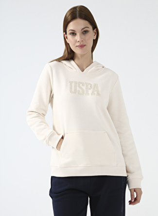 U.S. Polo Assn. Kapüşon Yaka Baskılı Bej Kadın Sweatshırt GIZMO-SK022