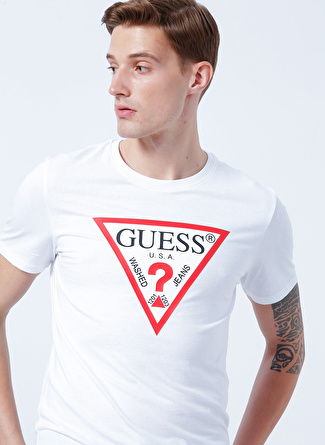 Guess Bisiklet Yaka Düz Beyaz Erkek T-Shirt M2YI71I3Z11G011CN SS LOGO TEE