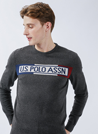 U.S. Polo Assn. Bisiklet Yaka Gri Erkek Kazak PARS