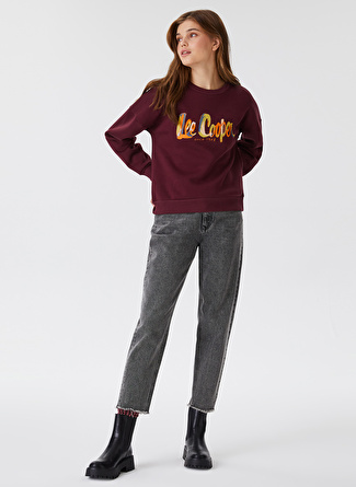 Lee Cooper O Yaka Baskılı Mürdüm Kadın Sweatshırt 231 LCF 241016 TILA MURDUM