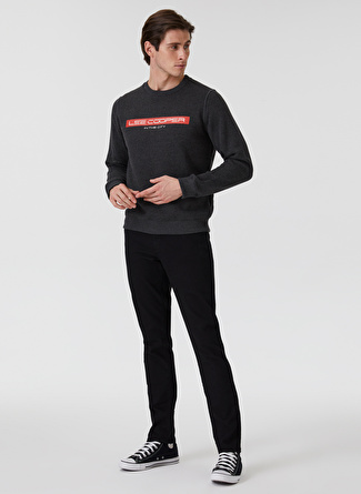 Lee Cooper O Yaka Regular Fit Baskılı Antrasit Melanj Erkek Şardonlu Sweatshirt 231 LCM 241022 REX