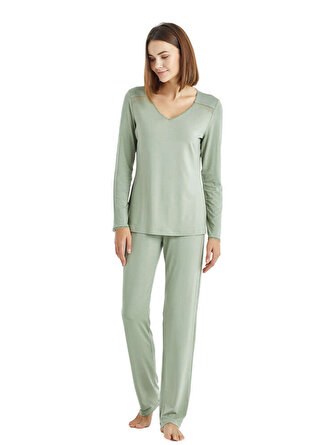 Blackspade V Yaka Düz Yeşil Kadın Pijama Takımı 50868