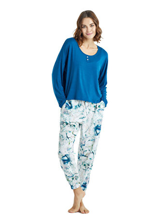 Blackspade Yuvarlak Yaka Düz Mavi Kadın Pijama Takımı 60135
