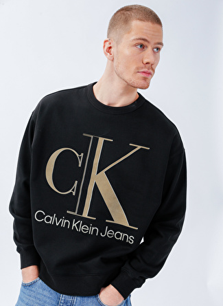 Calvin Klein Kapüşon Yaka Siyah Erkek Sweatshırt J30J320845BEHHIGH SHINE CREW NECK