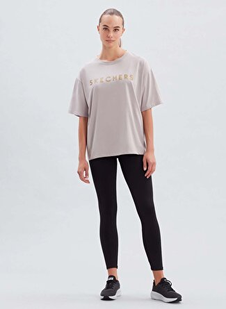 Skechers Yuvarlak Yaka Düz Lila Kadın T-Shirt S222109-506W Wordmark Printed Crew